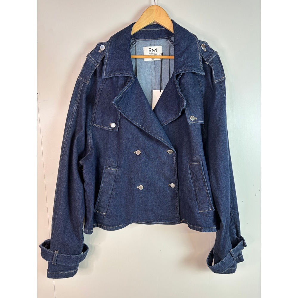 Rebecca Minkoff Denim Jacket XXL Dark Wash Blue Double Breasted Moto Women